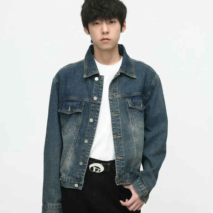 Denim Jacket Men's Autumn New Retro Style Old Design Loose Denim Jacket Men's Size