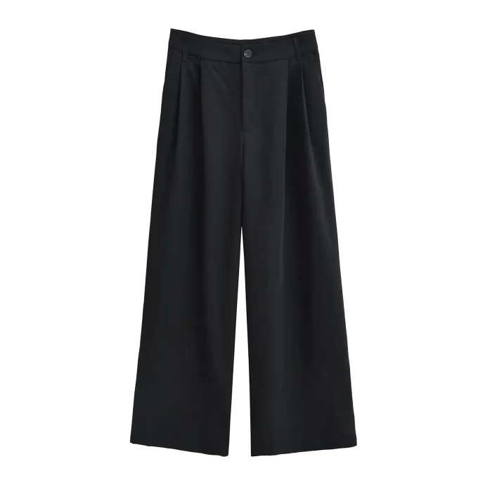 Source Women's Casual Double Pleated Loose Wide Leg Pants XS Size High for Amazon AliExpress Cross-Border