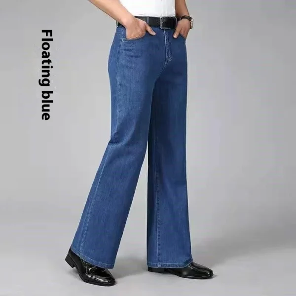 Casual Men's Summer Loose Wide-Leg Pants Big Leg Flared Jeans Mid-Waist Large Straight Bell-Bottom Long Pants Flat Front XL Size - Image 3