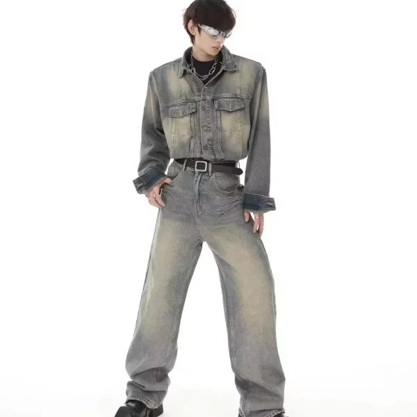 Denim Design Baggy Jeans and Denim Jackets Cleanfit Streetsuit Set Heavyweight Denim Set for Men