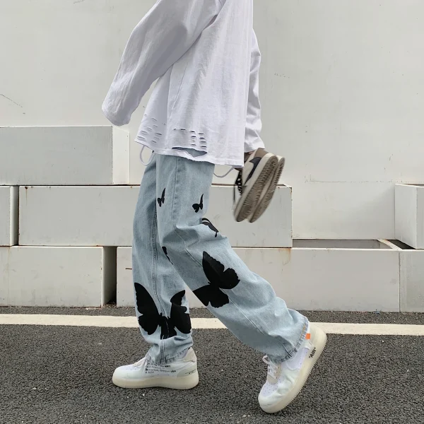 2025 Butterfly Print Jeans Men Pants Loose Baggy Jeans Casual Denim Pants Stretch Straight Fashion Trousers - Image 5
