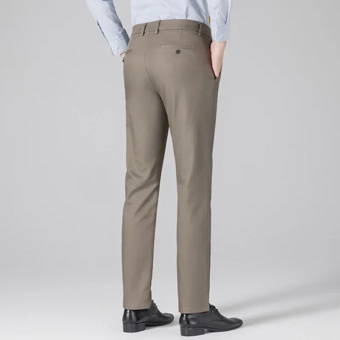 2025 High-End Men's Business Casual Pants Lyocell Cotton Straight Loose Commuter Trousers Lightweight Flat Front Style Trousers
