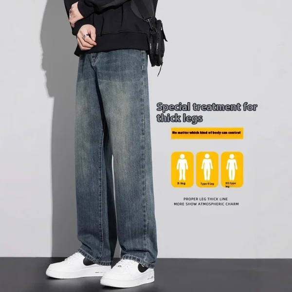 2025 Spring Summer New Fashion Men's American Retro Style Loose Straight Wide-Leg Jeans Casual Denim Long Pants Washed Technics - Image 2