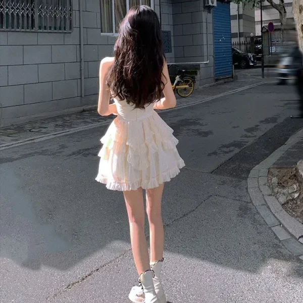 2025 New Summer French Pure Cake Dress for Women Casual Style Waist-Cinching Tube Top High-Definition Gauze Puffy Skirt Woven