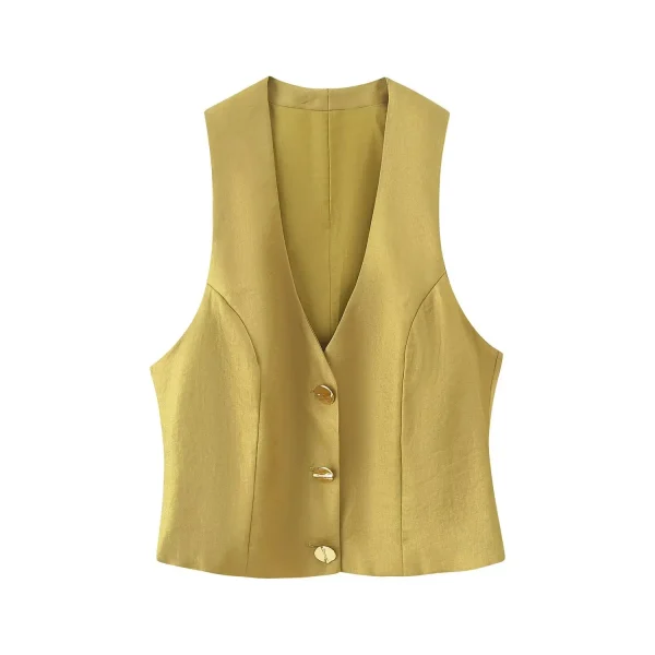 Women's Summer Casual Wide Leg Trousers Suit Gold Button Decorated Top Belt New Design 7484091 Available for - Image 2