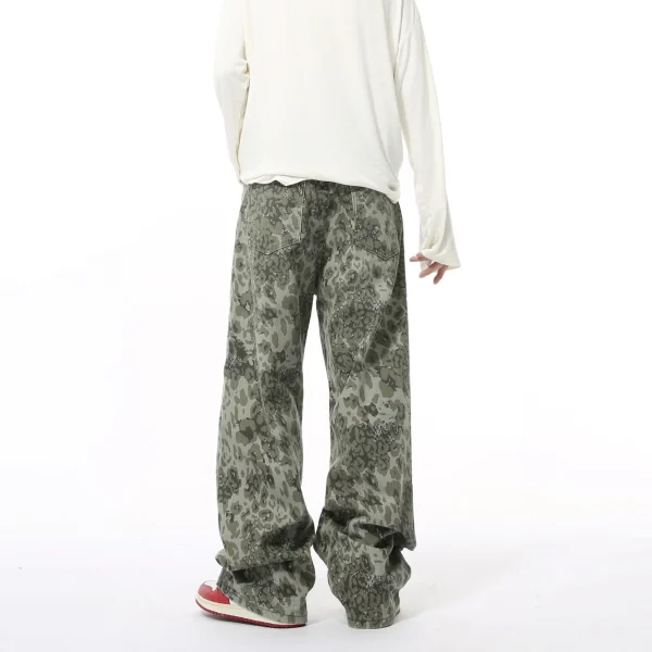 2025 Men's Denim Street Hip-Hop Pants Autumn New Retro Style Leopard Print Medium Draped Design Breathable - Image 4