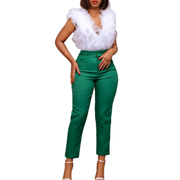 Women's Casual Professional Solid Color Trousers High-Waisted Slim Fit Nine-Point Commuter Pants - Image 5