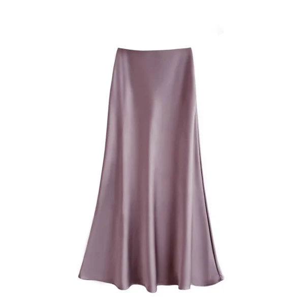 Women's High Waist A-Line Fishtail Skirt Long Satin-Draped Acetate Skirt with French Style for Spring Summer Casual Dressing - Image 5