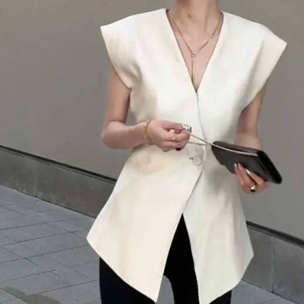 2025 New Women's European-Style Fashionable Casual Suit Vest Summer Thin Sleeveless Deep V Top with High-End Feel