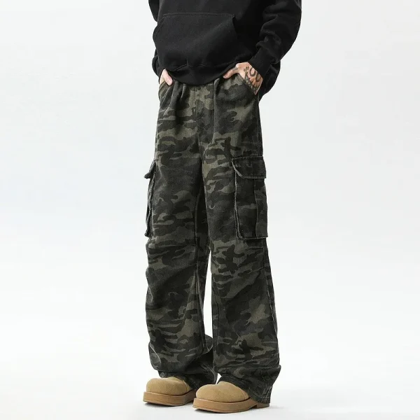 American Retro High Street Men's Women's Camouflage Cargo Pants Multi-Flap Pocket New Trendy Straight Casual Versatile