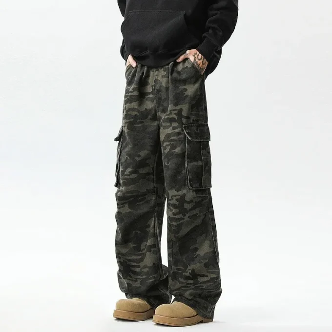 American Retro High Street Men's Women's Camouflage Cargo Pants Multi-Flap Pocket New Trendy Straight Casual Versatile