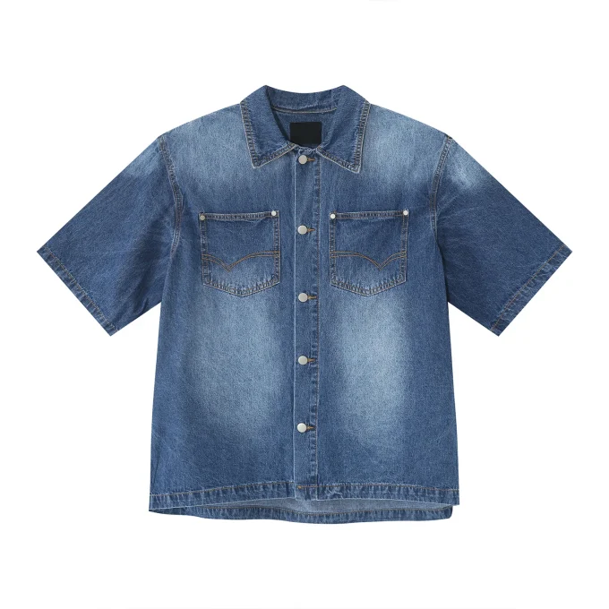 Denim Jacket Men's Summer Loose Denim Short-sleeved Shirt Shoulder Pad Coat Cardigan for Men