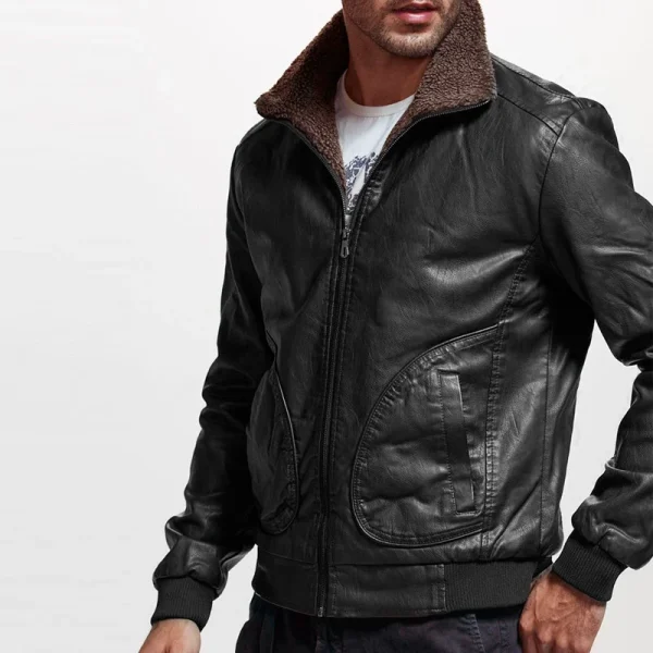 Winter Mens PU Jacket Thick Warm Men's Motorcycle Jacket New Fashion Windproof Leather Coat Fabric Vintage Canvas Male Size 3XL