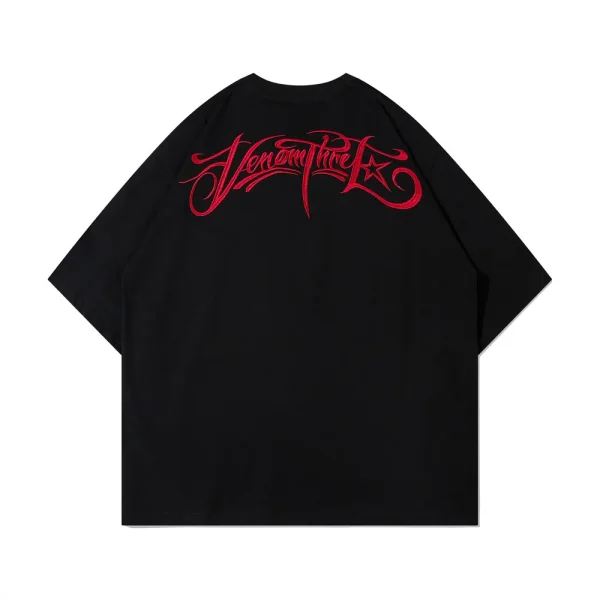 Trendy Men's Short Sleeved T-Shirt Art Letter Pattern Embroidery Ins Style Loose Casual O-Neck T-Shirt - Image 3