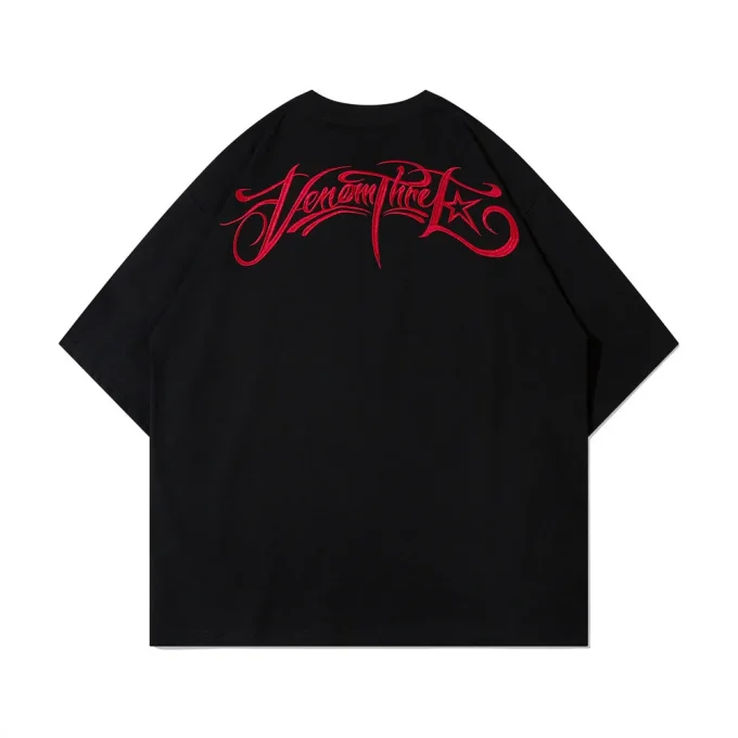 Trendy Men's Short Sleeved T-Shirt Art Letter Pattern Embroidery Ins Style Loose Casual O-Neck T-Shirt - Image 3