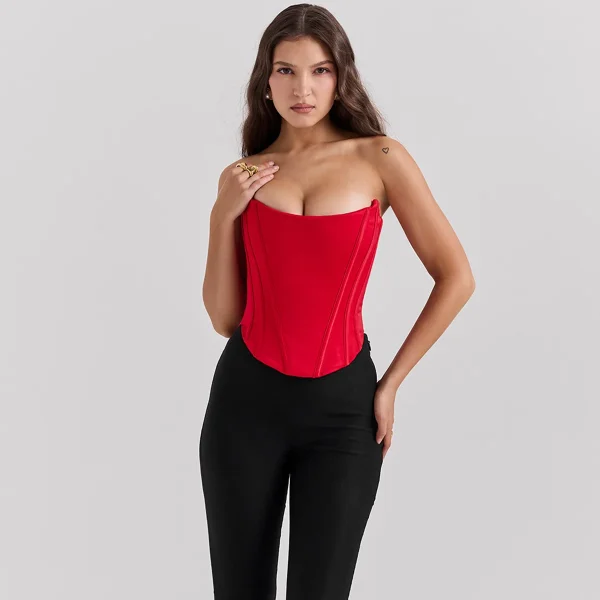 Women's Casual Fashion Satin Outfit New Spicy Girl Short Crop Top Sexy Strapless Waist Cincher  Chest Fishbone Vest - Image 2