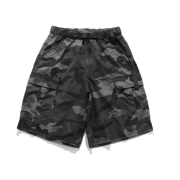 Men's Summer Cargo Shorts Casual Camouflage Pattern Multi-Pocket Pants Zipper Fly Raw Edge Distressed Frayed Knitted Men Shorts - Image 5