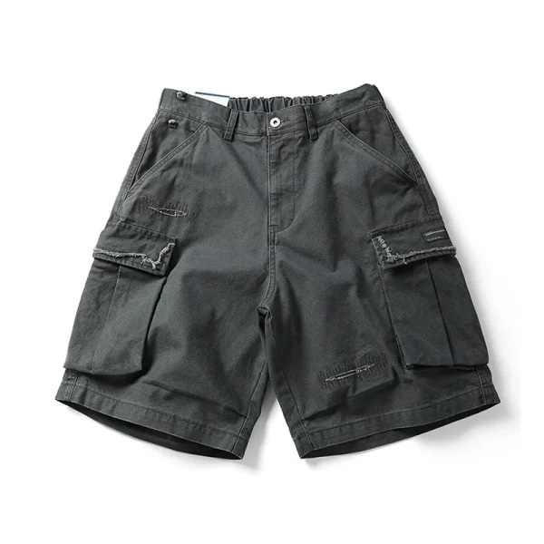 Men's Summer Cargo Shorts 100% Cotton Vibe American High Street Style Distressed Patch Loose Fit Zipper Fly Knee-Length Shorts