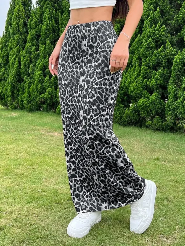 Women's High Waist Long Leopard Print Knee-Length Tight Knitted Floor-Length - Image 2