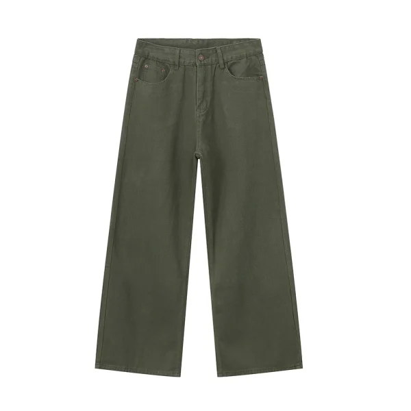 2025 Summer New Loose Men's Japanese Retro Casual Green Waxed Denim Stonewashed High Pencil Pants Vintage Hip Straight - Image 6