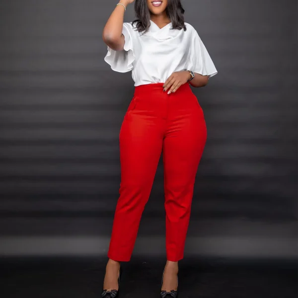 Women's Casual Professional Solid Color Trousers High-Waisted Slim Fit Nine-Point Commuter Pants - Image 3