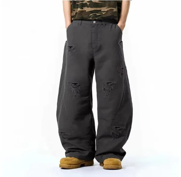 Casual Fashion Washed Cut Scythe Mens Pants Spring Summer 25 New American Street Baggy Scythe Wide Leg Cargo Pants - Image 2