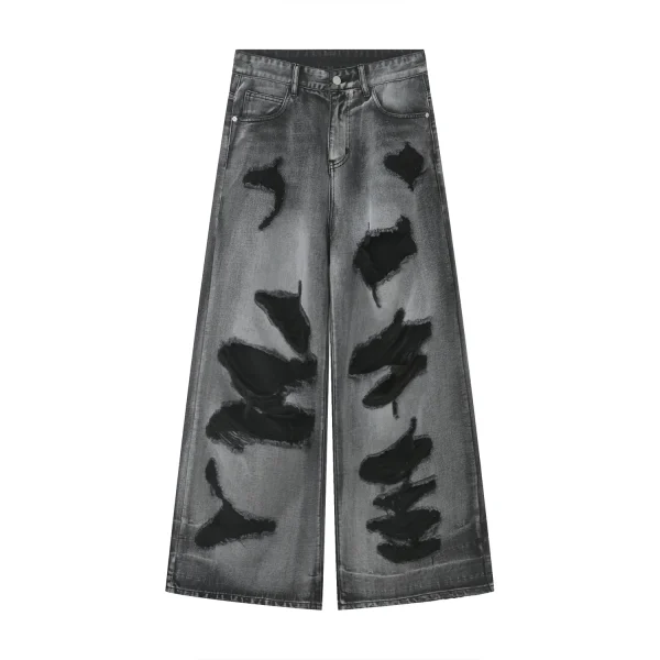 2025 Summer New High Street Men's Clothing Hole Beggar's Hip Hop Wide Mop Denim Pants Woven Loose Fit Washed Technics Jeans - Image 6