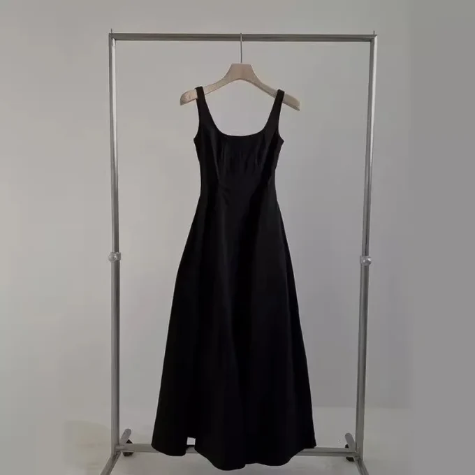 2025 Summer New Korean Waist-Cinching Slimming Elegant Simple Sleeveless Mid-Length Dress Trendy Casual Fashion Strap for Women