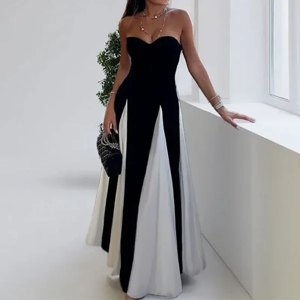 2025 Spring European American Women's Fashion Temperament Sling Contrast Color Loose Large Swing Floor-Length for Vacation Waist - Image 2