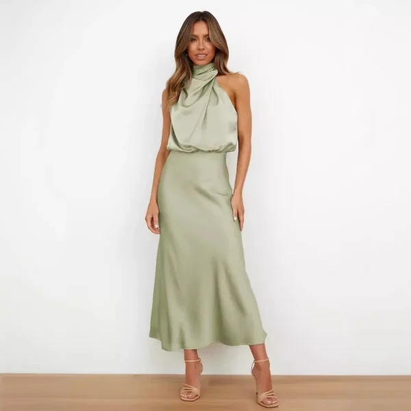 2025 European American Women's Satin Sleeveless Dress Elegant Elegant Party Style New Fashion High-End Pure Color - Image 5