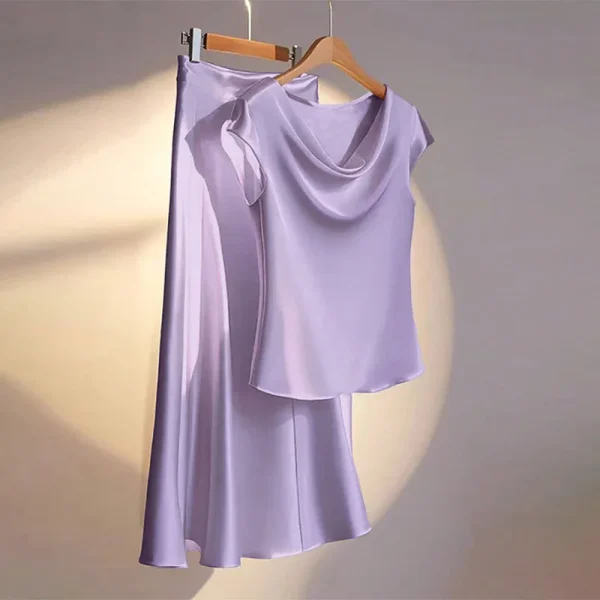 New European and American Style Emulated Silk Short-sleeved Skirt Suit in Summer - Image 3