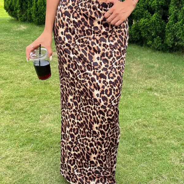 Women's High Waist Long Leopard Print Knee-Length Tight Knitted Floor-Length