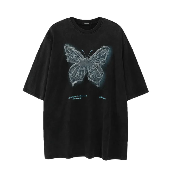 New 100% Cotton Butterfly Printed Vintage High Quality O-Neck Men T-shirt