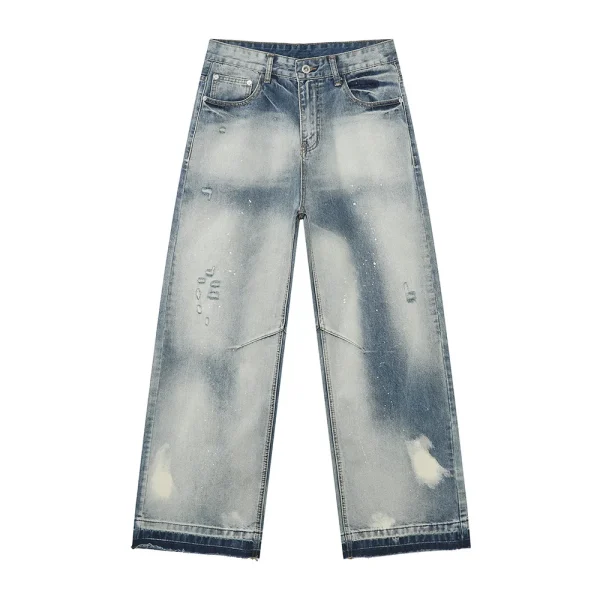 2025 Men's Summer Vintage Jeans High Street Vibe Heavy Craft Splash Ink Washed Frayed Denim Casual Style