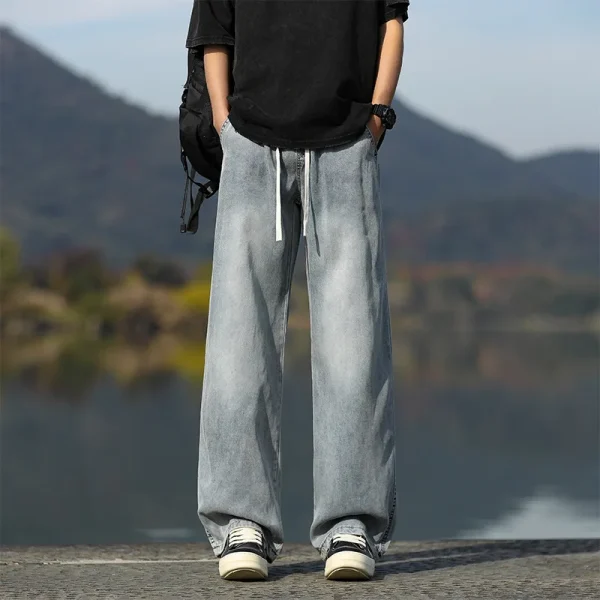 2025 Summer Retro Jeans for Men American High Street Trendy Loose Straight Wide Leg Casual Pants 3D Washed Denim Technique - Image 6
