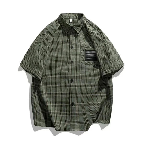 High Quality Polyester Button up Shirt Fashion Thick Warm Solid Color Short Sleeve Plus Size Plaid Shirt for Men - Image 4