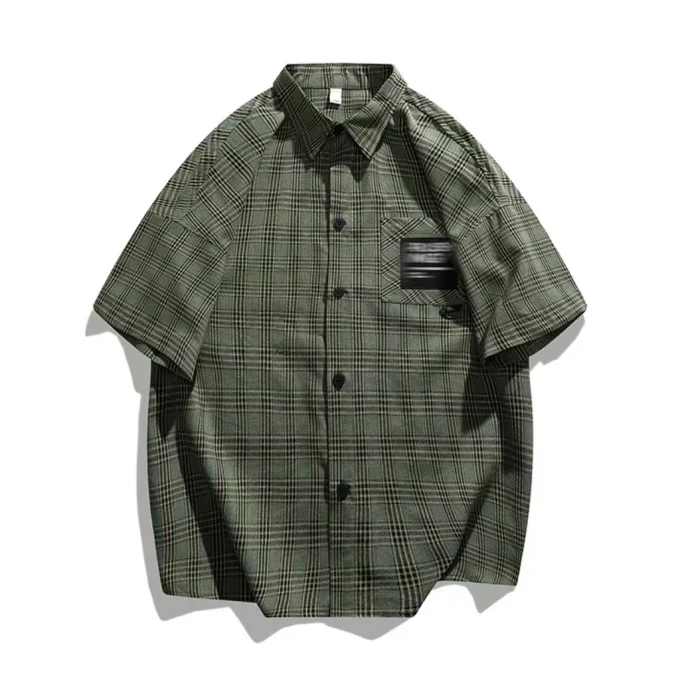 High Quality Polyester Button up Shirt Fashion Thick Warm Solid Color Short Sleeve Plus Size Plaid Shirt for Men - Image 4