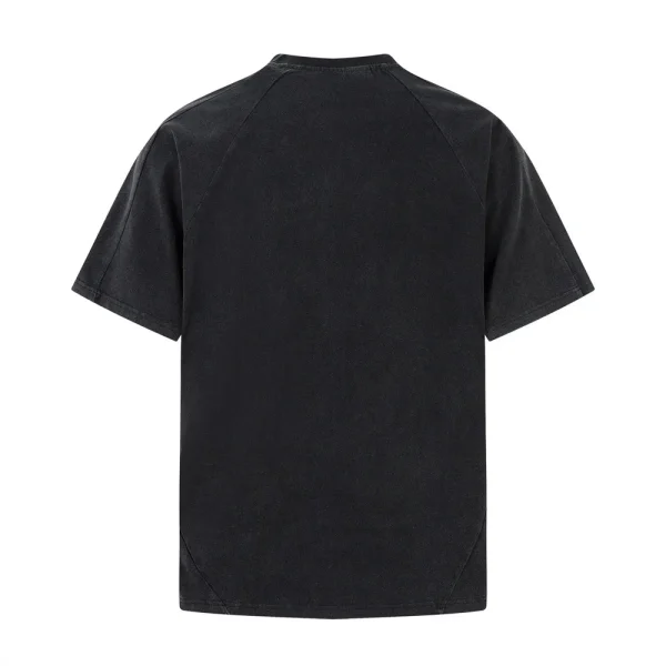 Trend Simple Embroidered Letters 100% Cotton Short Sleeved T-Shirt for Men Split Stitching Distressed Washed O-Neck T-Shirt - Image 2