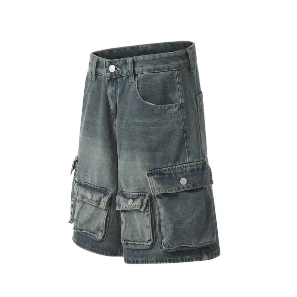 Autumn and Summer New Loose Wide-leg Korean Style Retro Shorts Jeans Men's Size - Image 5