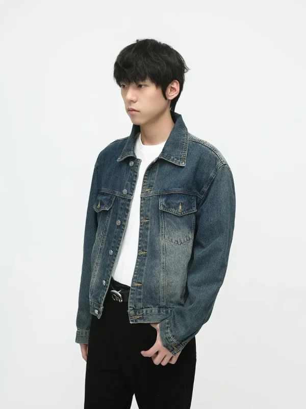 Denim Jacket Men's Autumn New Retro Style Old Design Loose Denim Jacket Men's Size - Image 3