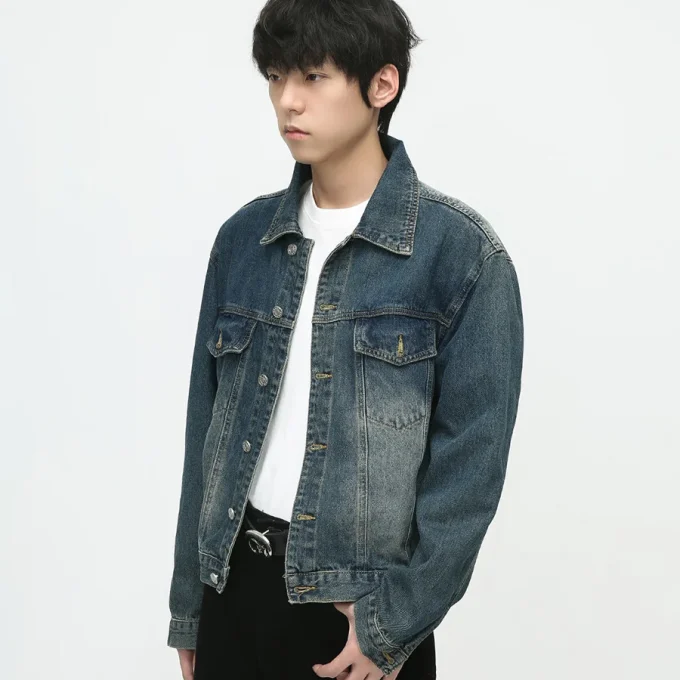 Denim Jacket Men's Autumn New Retro Style Old Design Loose Denim Jacket Men's Size