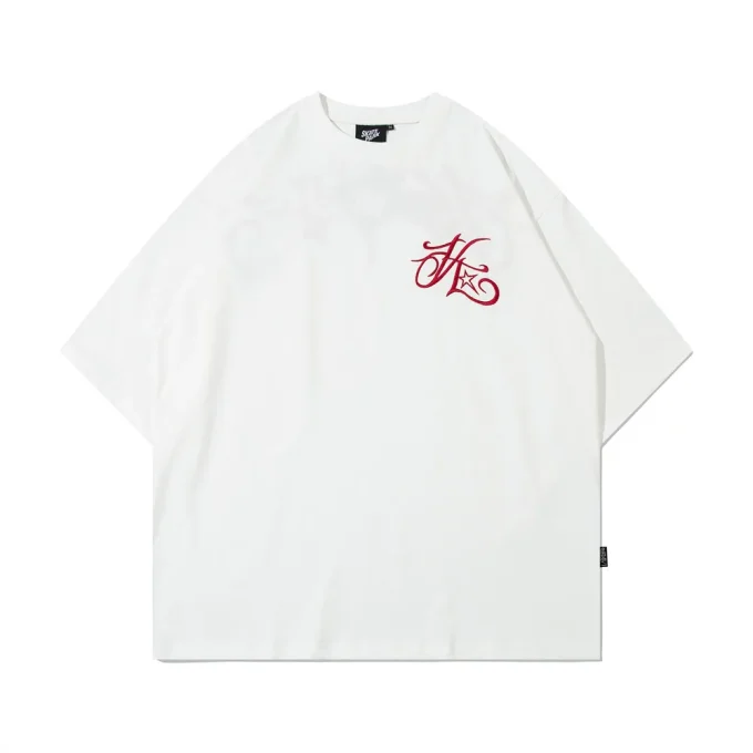 Trendy Men's Short Sleeved T-Shirt Art Letter Pattern Embroidery Ins Style Loose Casual O-Neck T-Shirt - Image 2